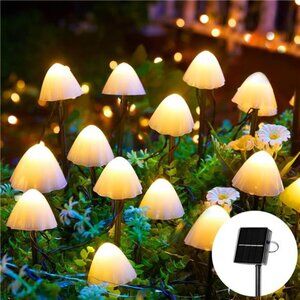 Solar Mushroom Garden Lights Outdoor 20 LED Waterproof String Lights Patio Yard